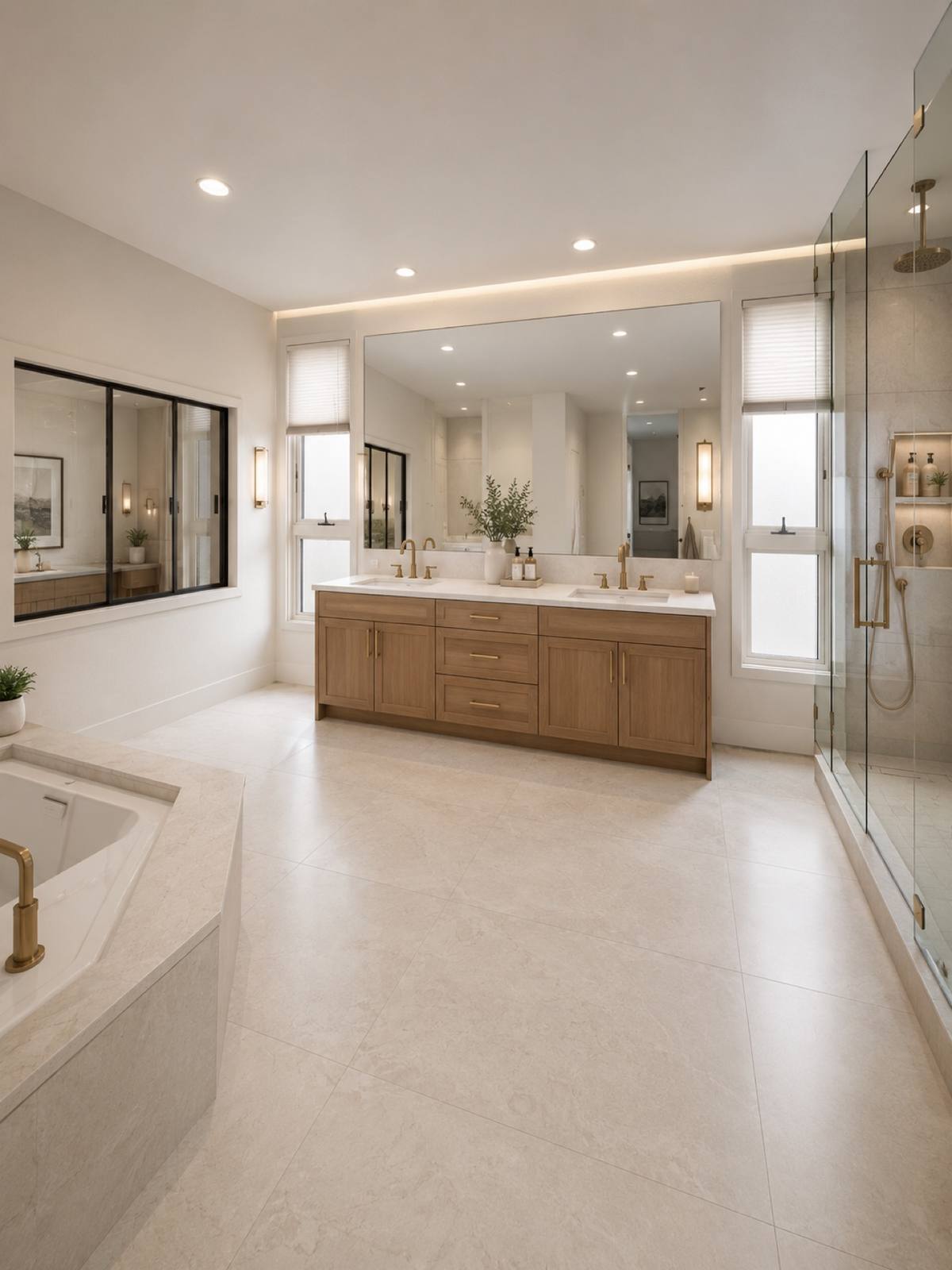 Luxury bathroom with brass fixtures