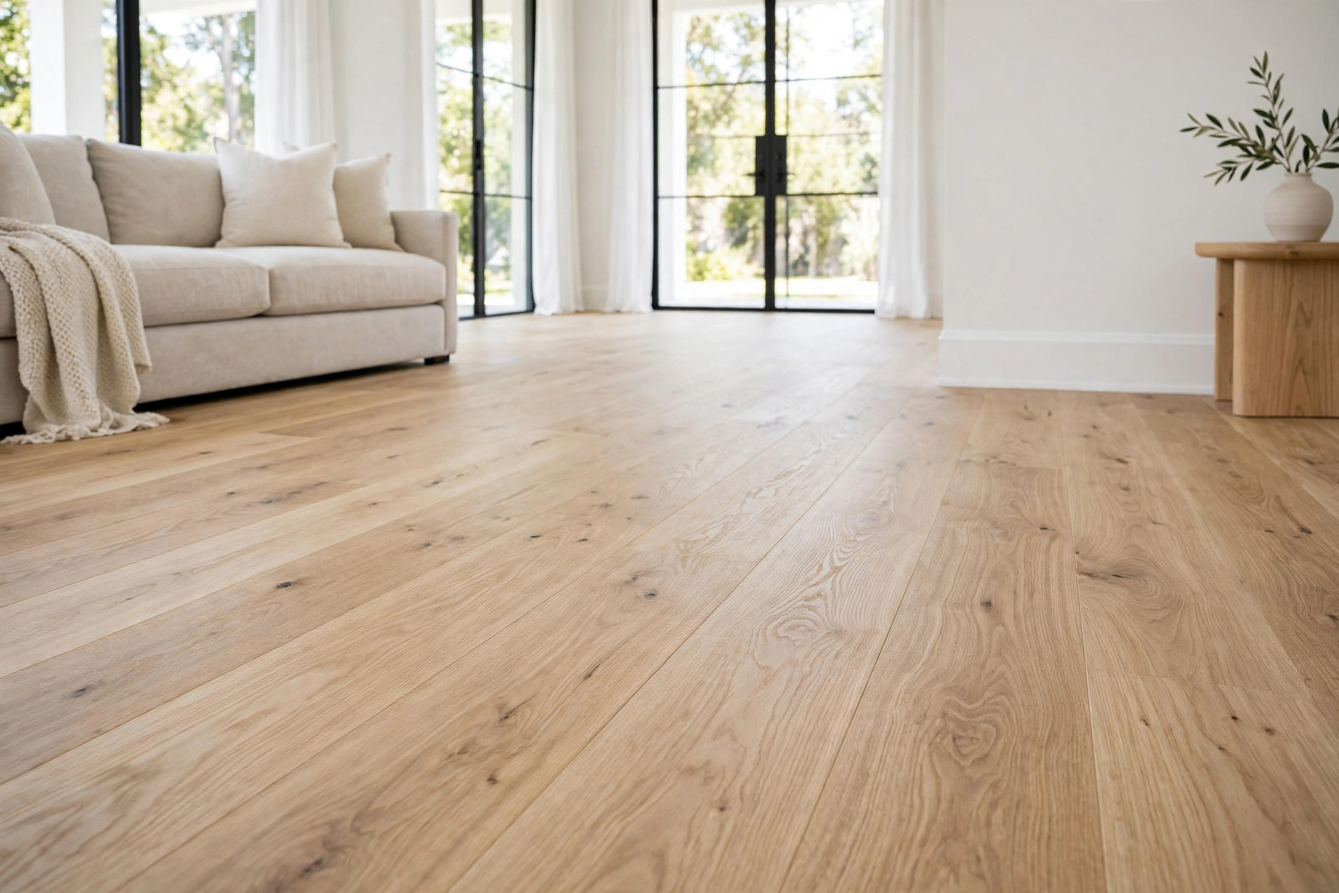 Wide-plank oak hardwood flooring installation