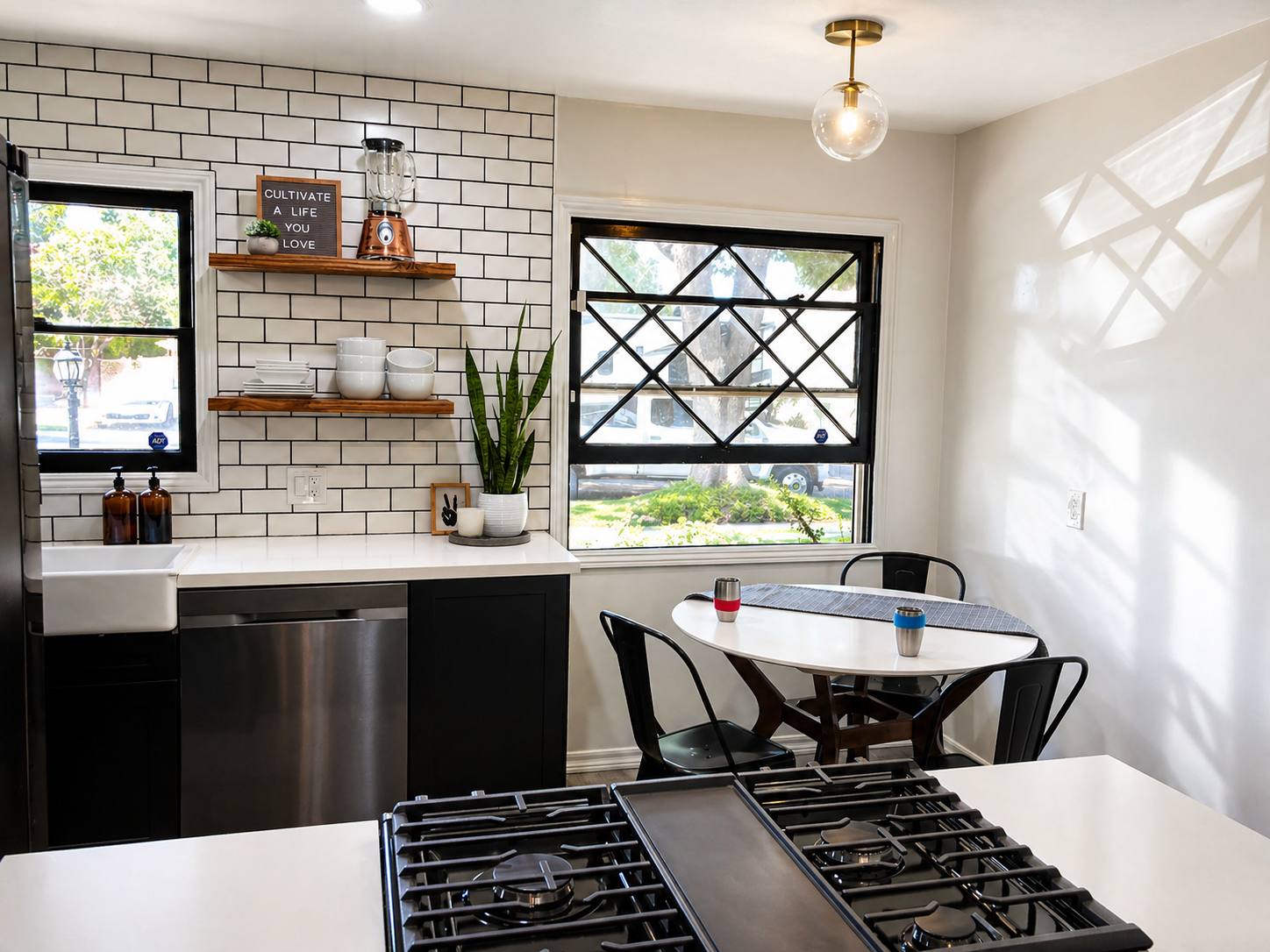 Black and white farmhouse-style kitchen