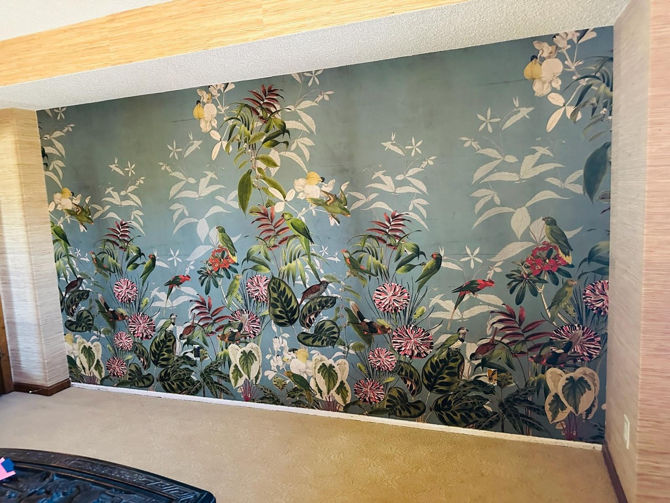 Tropical mural wallpaper installation